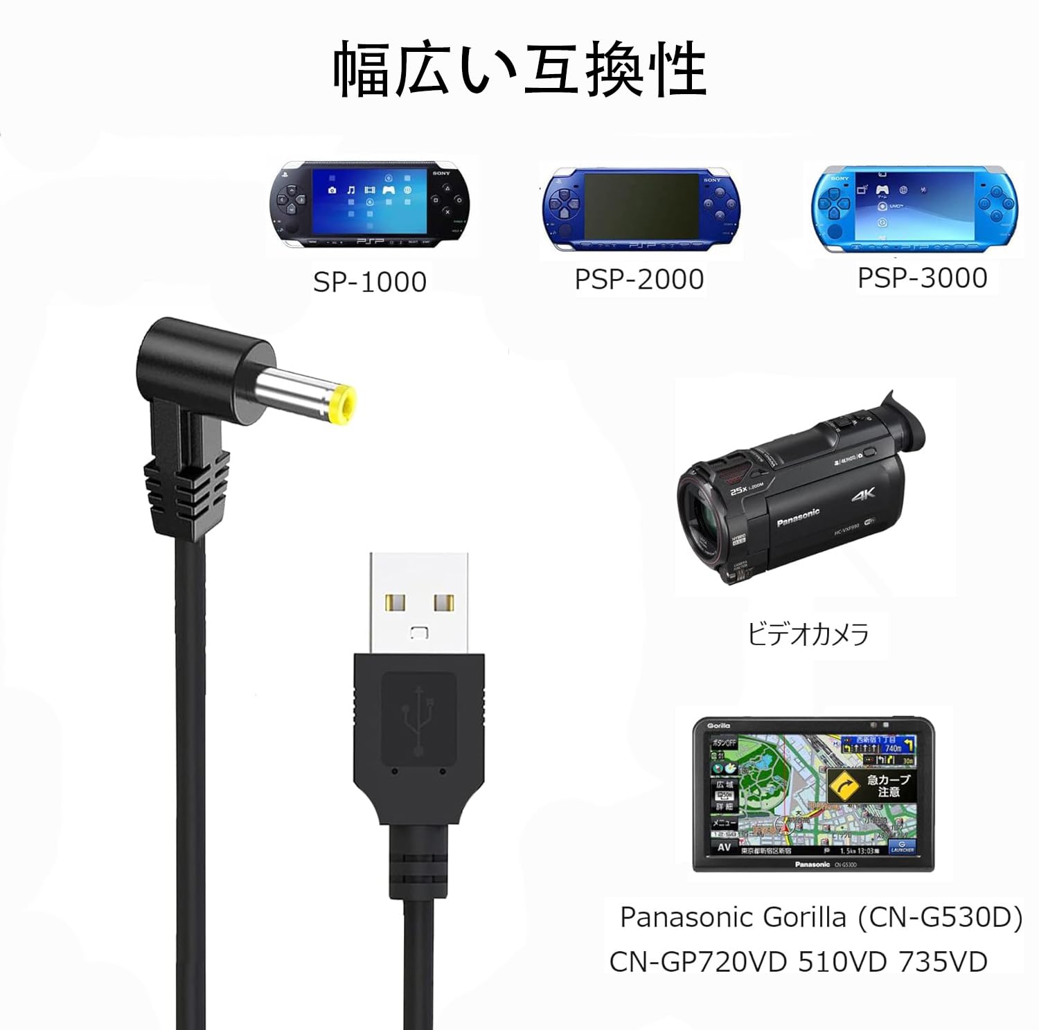 Amazon.co.jp: ALLVD カーナビゴリラ用USB充電ケーブル L型 1m USB（A